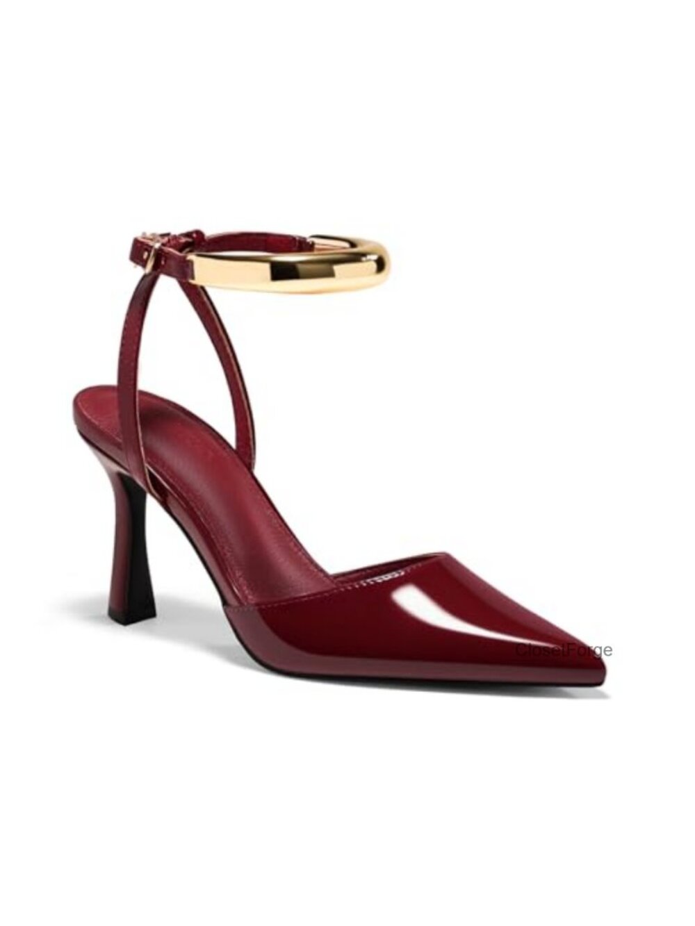 Patent Leather Stiletto Heels Ankle Strap Closed Toe Dress Pumps Party